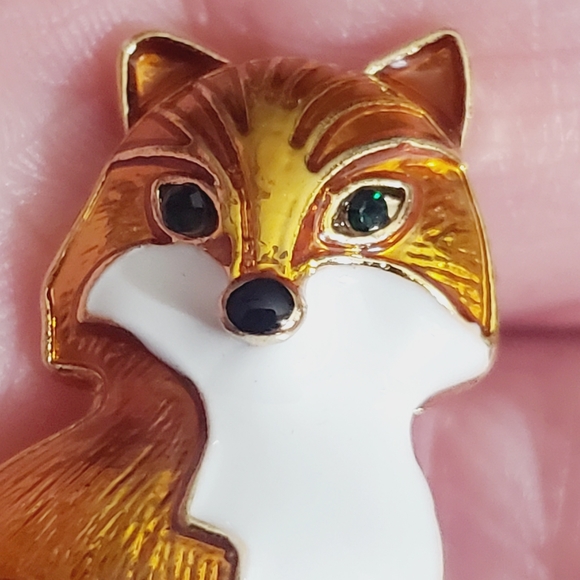 Fox brooch enamel crystal orange copper fall autumn animal woodland pendant - Picture 2 of 14